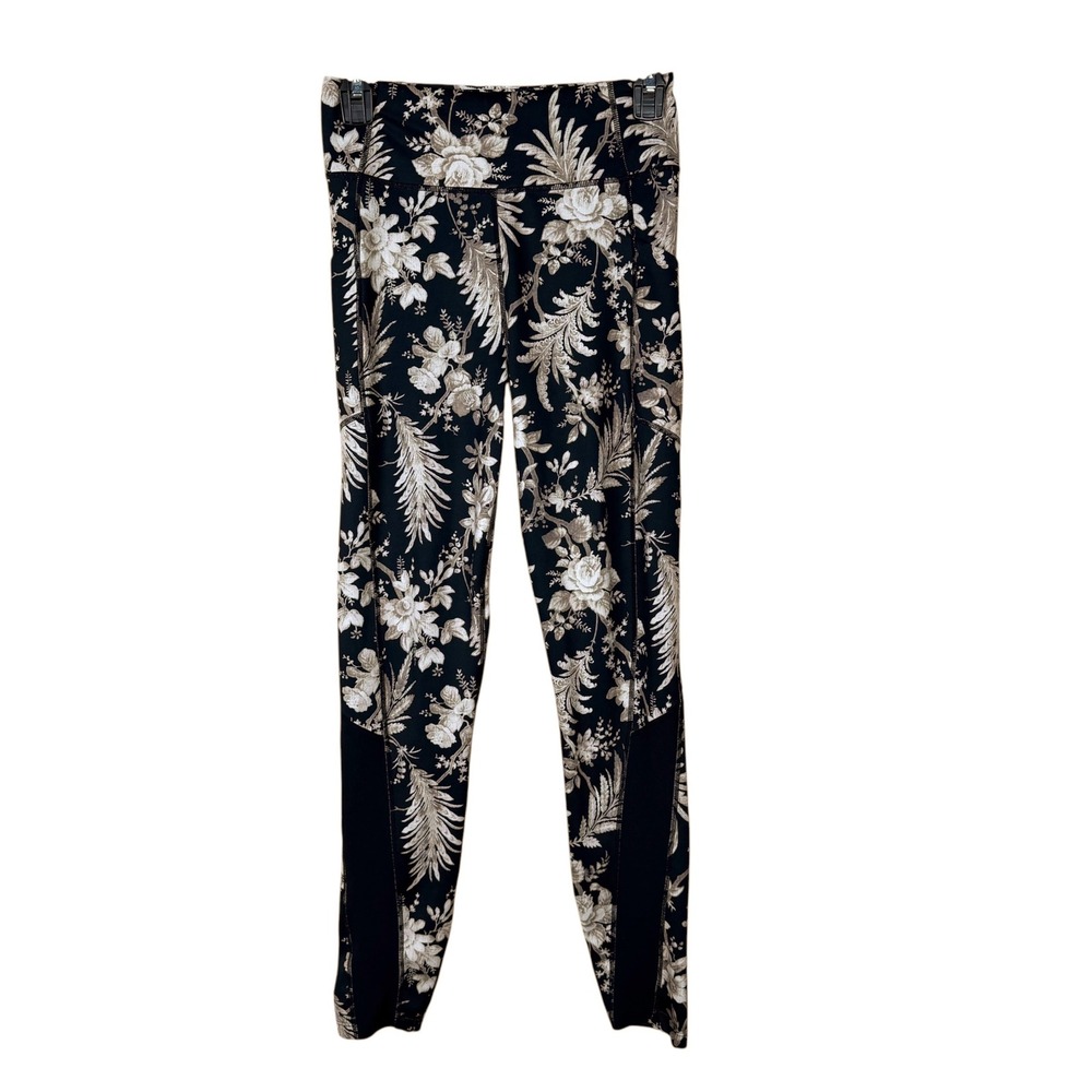 Tuckernuck Leggings Women's Small Black Cream Floral High Rise Full Length